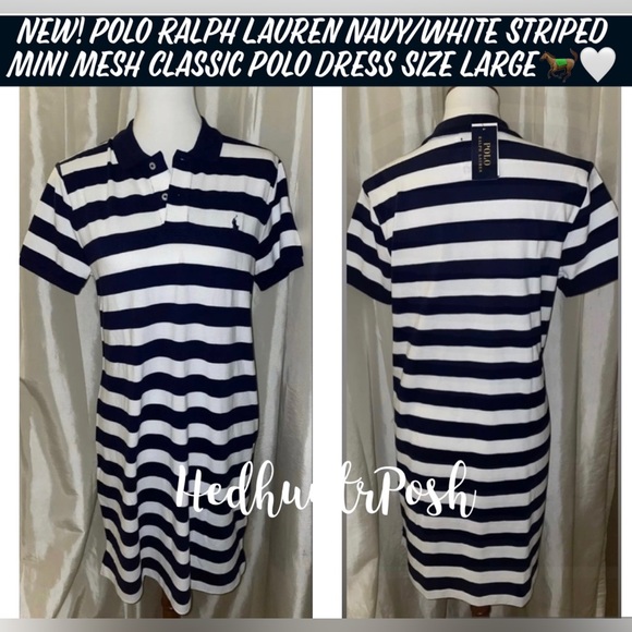 🎉HP🎉New! Polo Ralph Lauren Navy/WhiteStriped MiniMesh Classic Polo Dress L🐎🤍 - Picture 13 of 13
